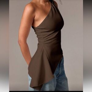 Chocolate One-Shoulder Asymmetrical Top